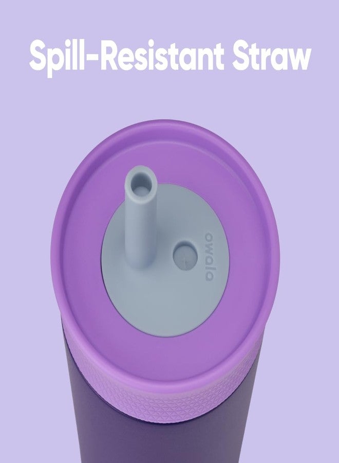 Owala Kids Insulation Stainless Steel Tumbler with Spill Resistant Flexible Straw, Easy to Clean, Kids Water Bottle, Great for Travel, Dishwasher Safe, 12 Oz, Purple (Peacock Palace) - Image 2